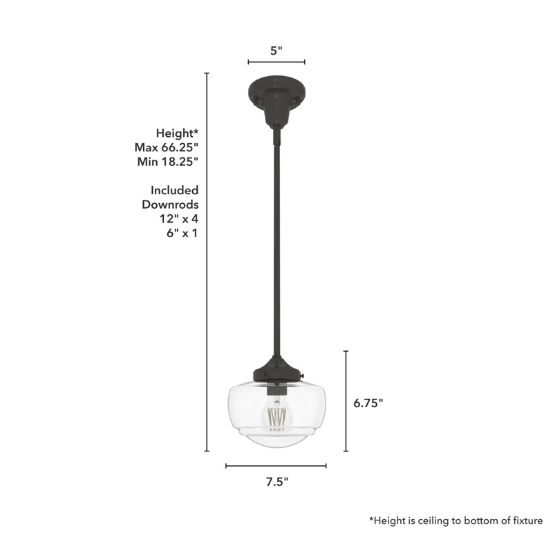 Hunter Fan Saddle Creek 1 - Light Single Schoolhouse Pendant with Glass