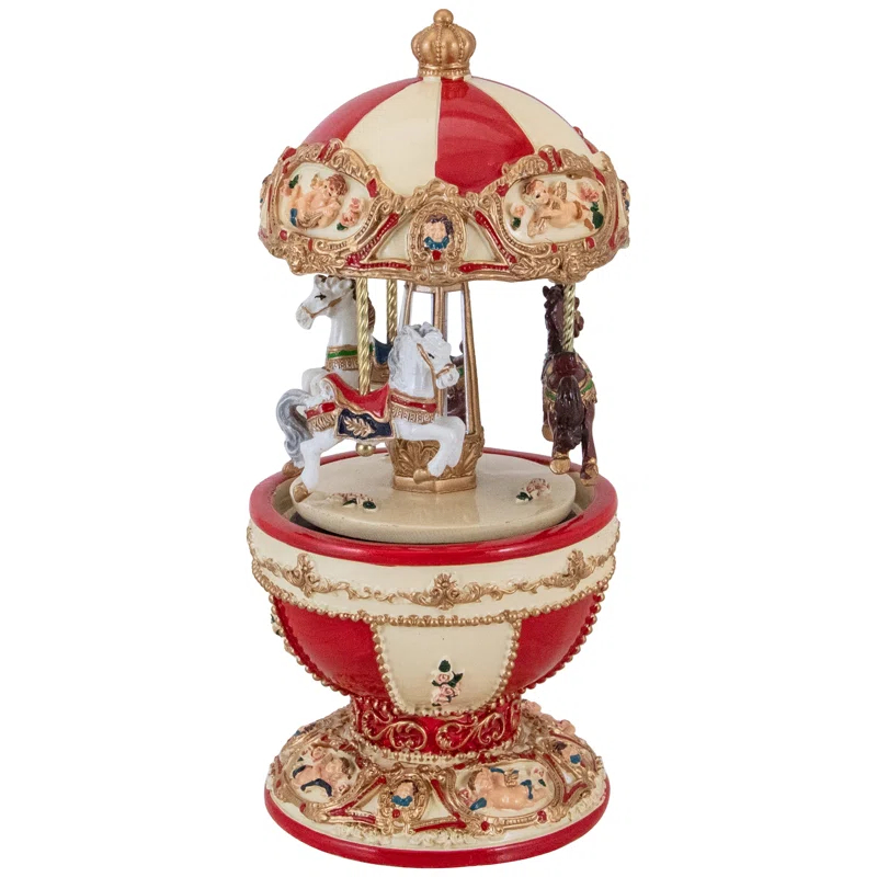 7.25" Animated and Musical Horses and Cupids Carousel