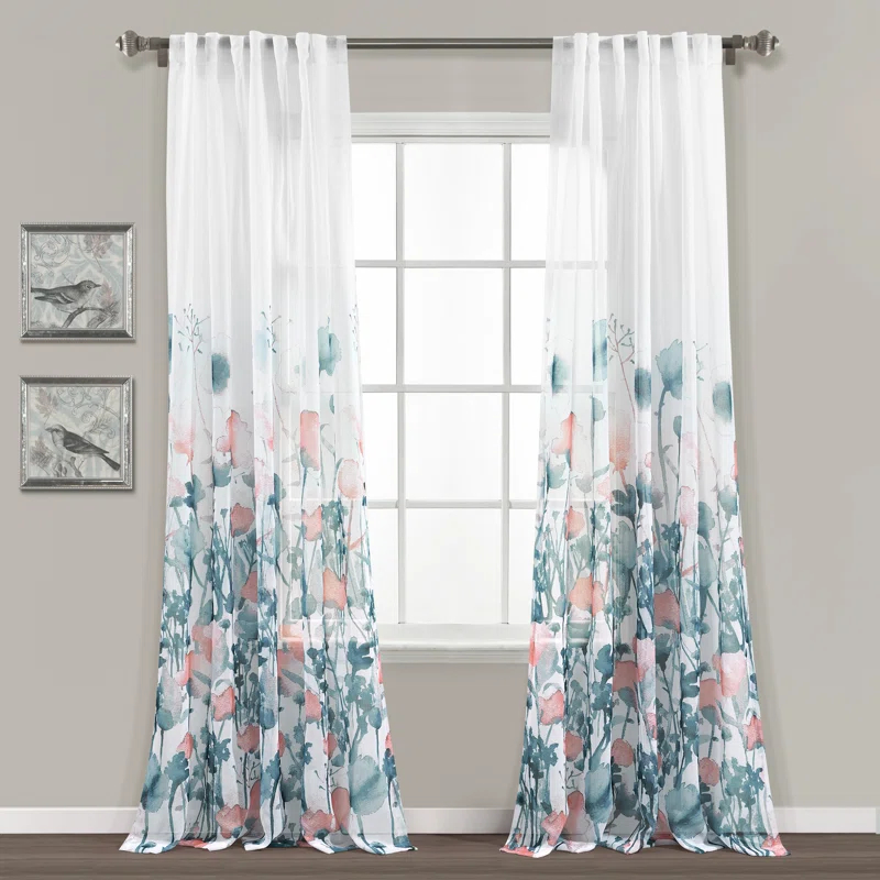 Lush Decor Zuri Floral Sheer Rod Pocket Curtain Panels (Set of 2)