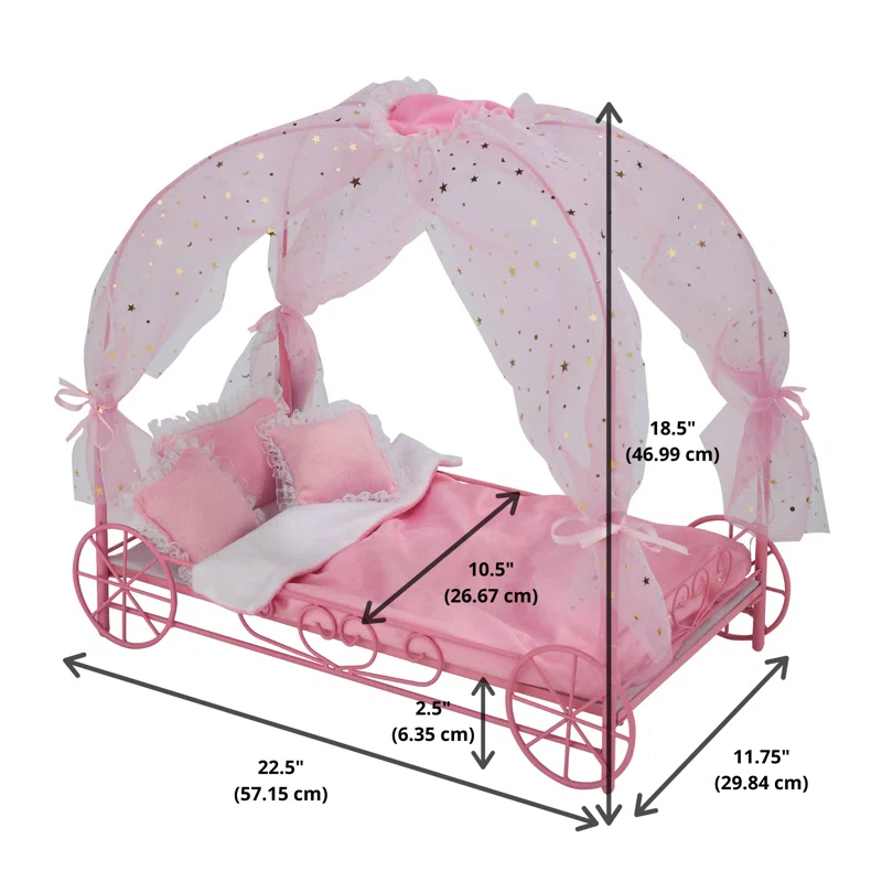 Badger Basket Royal Carriage Doll Bed with Canopy, Bedding and LED Lights