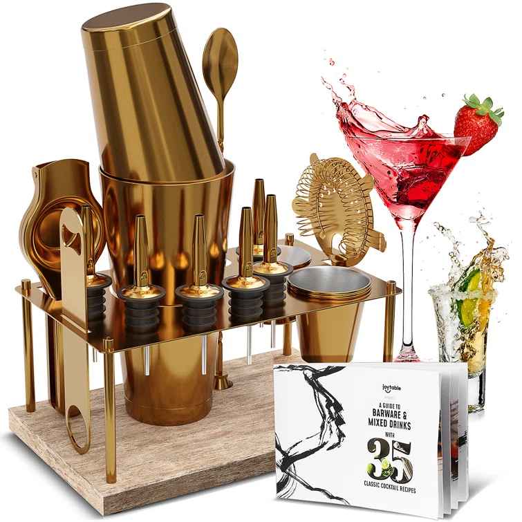 Joytable Joytable 16 Piece Stainless Steel Cocktail Shaker Bar Tool Set With Stand