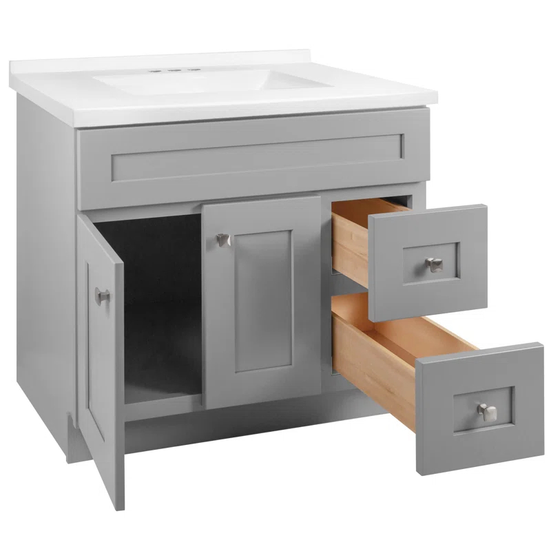 Brookings 37 Inch Solid Wood Bathroom Vanity with Modern Sink Top, Assembled, Sherwin Williams – Design House, 216218