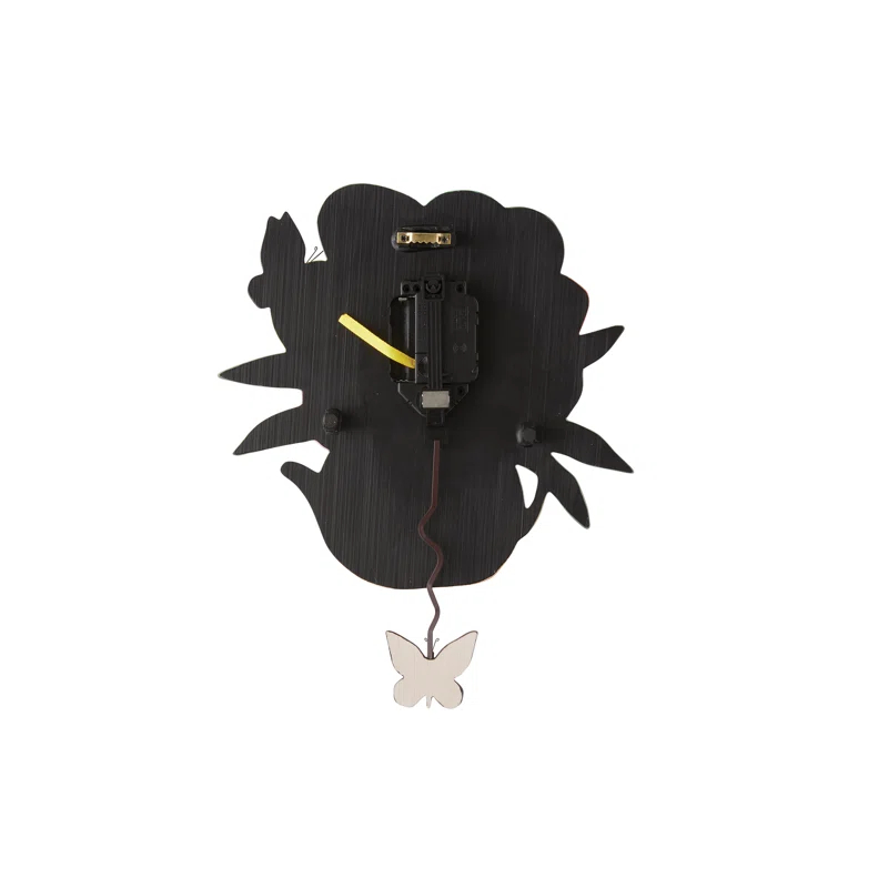 Allen Designs Tea Pot with Flowers and Butterflies Battery Operated Sculpted Pendulum Wall Clock 9.85 Inch