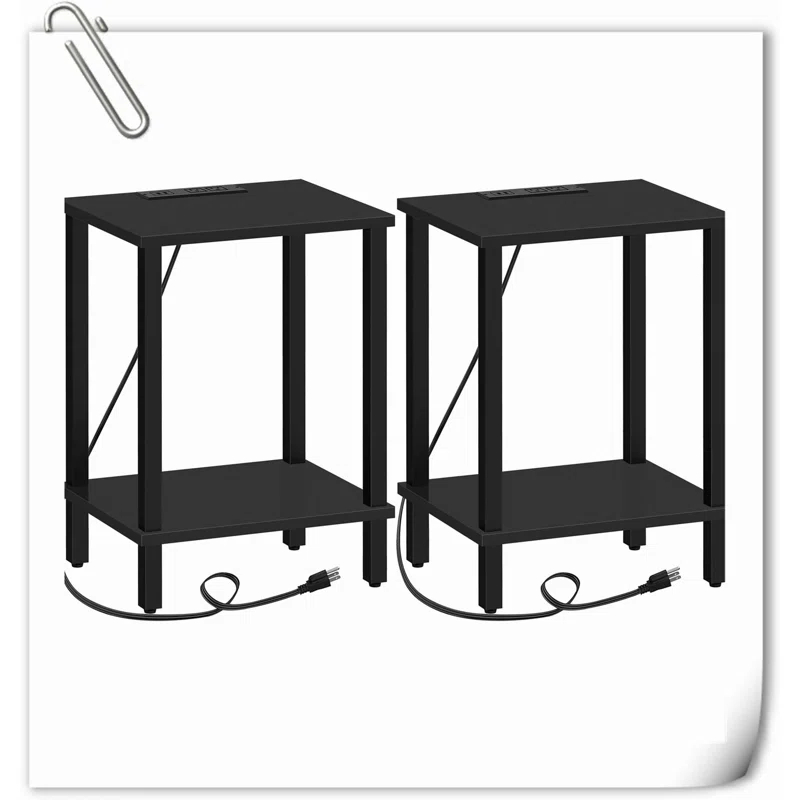 End Table With Charging Station, Side Table With USB Ports And Outlets, Nightstand, 2-Tier Storage Shelf, Sofa Table For Small Space, 1 Package(2PCS)