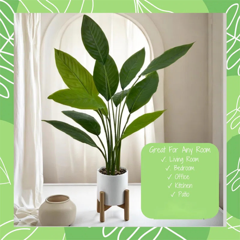 Primrue Bird Of Paradise Artificial Plant Fake Tree Fake Banana Leaf Plant Tropical Palm Trees Potted Plants, Home Indoor Modern Decor Natural Decoration, Large Realistic Leaves,(Green)