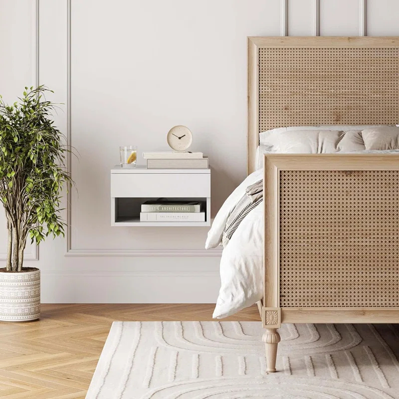 Nathan James Modern Floating Bedroom Nightstand with Storage Drawer and Open Shelf Cubby