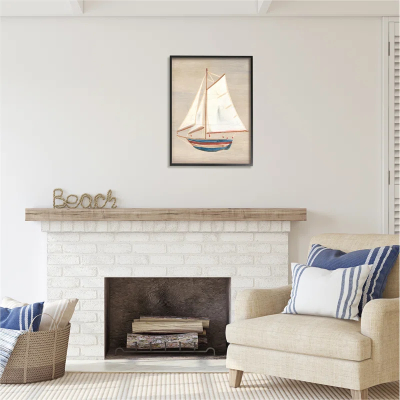 Stupell Industries Az-919-Framed " Blue And Red Sailboat " by June Erica Vess