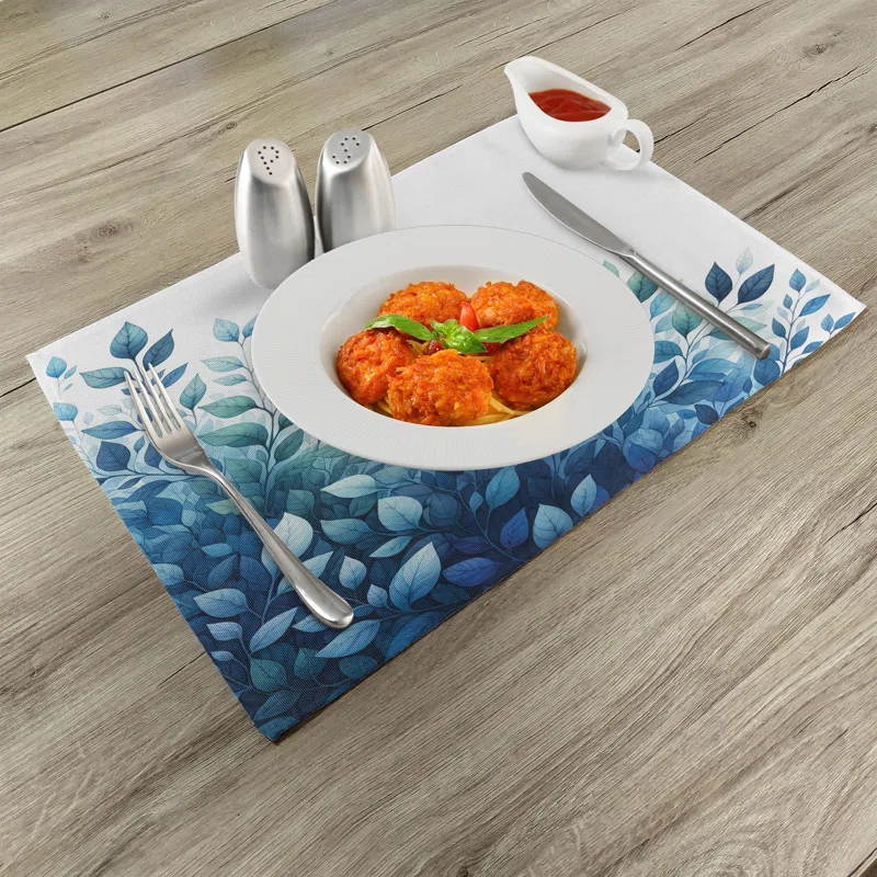 Polyester Teal Blue And White Rectangle Placemat (Set of 4)