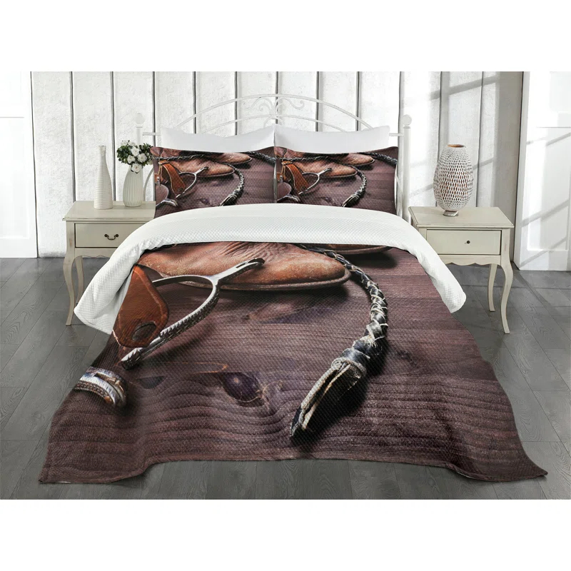 Ambesonne Ambesonne Western Bedspread Set Rustic Rodeo Cowboy Brown