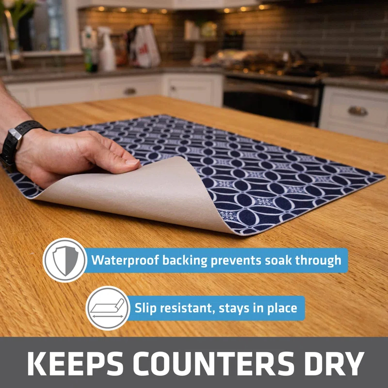 Low-Profile Dish Drying Mat, Drip Pad For Kitchen Counter - Thin/Absorbent/Waterproof/Easy To Clean