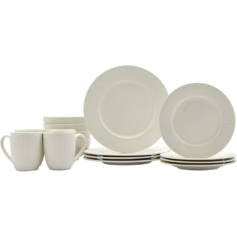 Tabletops Gallery Tabletops Gallery Fleur 16 Piece Dinnerware Set Embossed Bone White Porcelain (Dinner Plate, Salad)