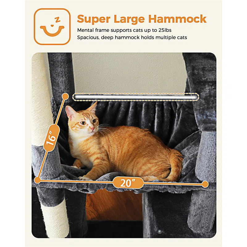 Cat Tree For Large Cats, 71" Tall Cat Tower, Large Cat Tree For Indoor Cats, Multi-Level Cat House Furniture With 2 Big Condo Pad Bed, Cozy Hammock And Sisal Scratching Posts