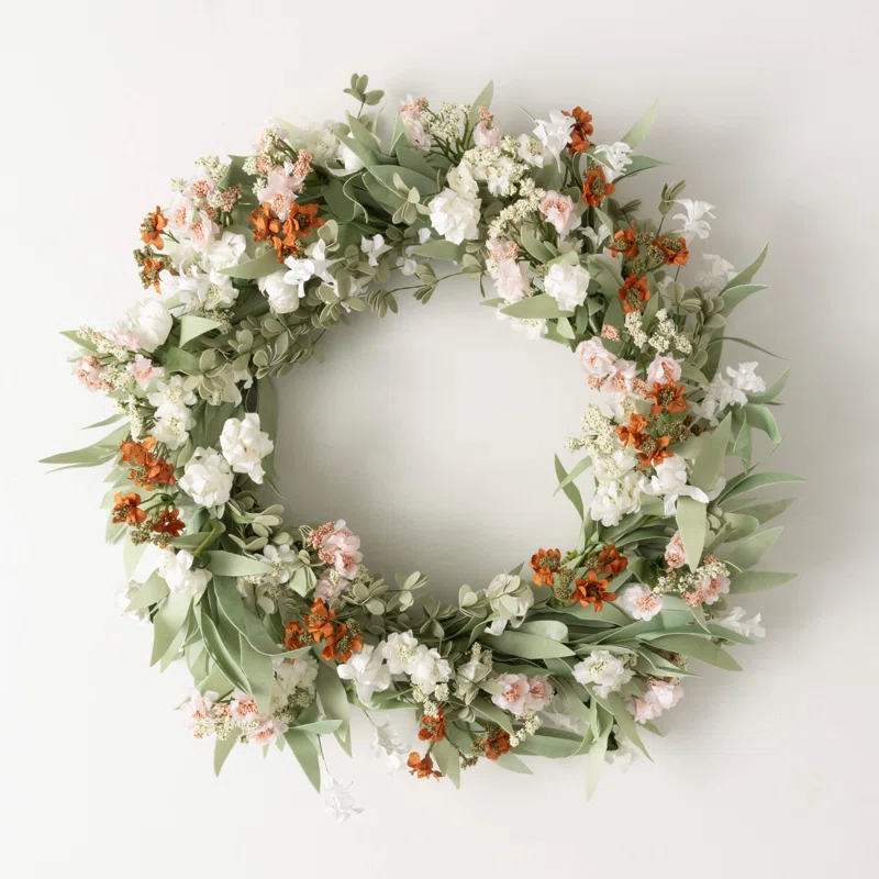 Primrue Artificial Mixed Wild Flower Wreath; White