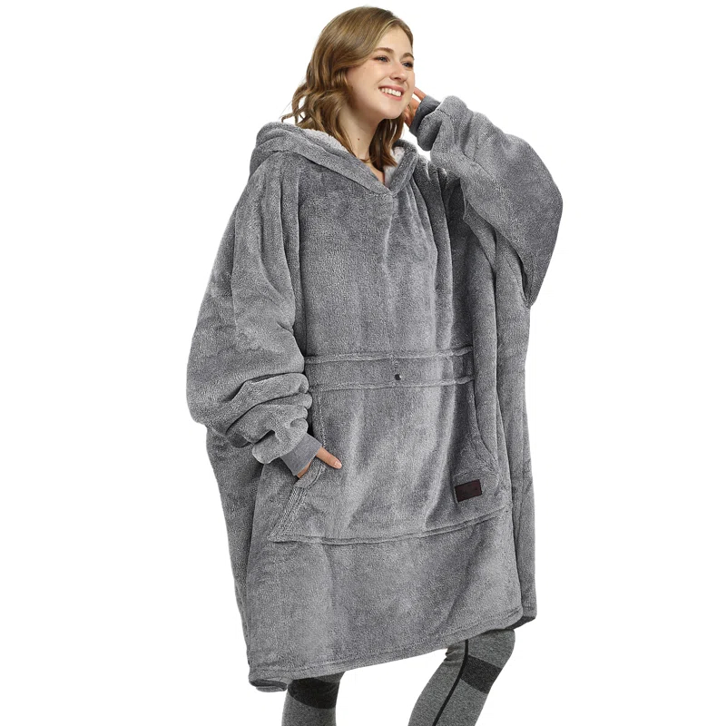 Catalonia Oversized Hoodie Blanket Sweatshirt, Warm Sherpa Giant Pullover with Front Pocket for Men Women