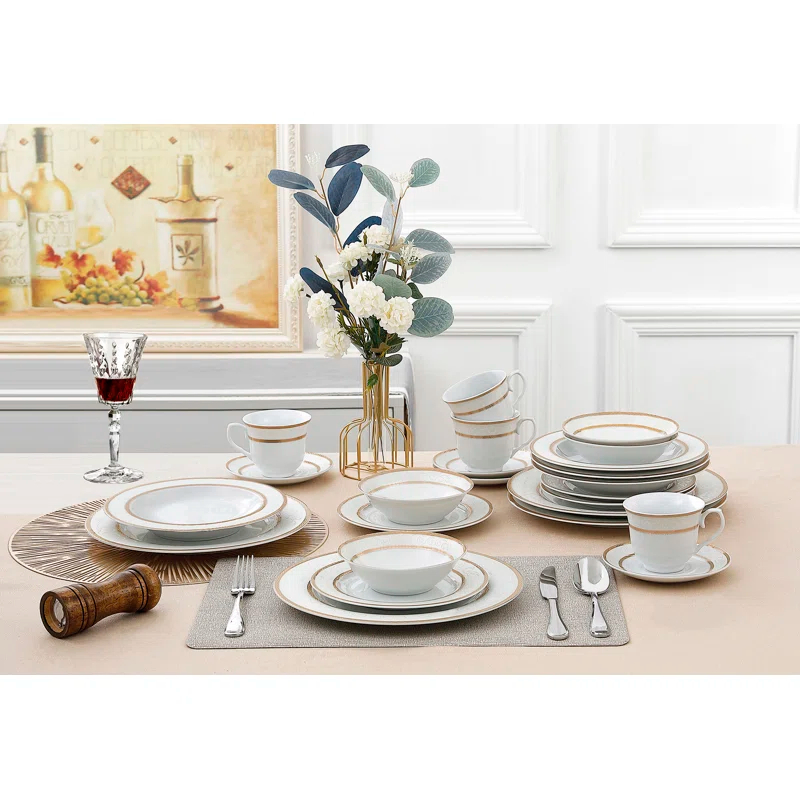 Lorren Home Trends 24 Piece Porcelain China Dinnerware Set - Service for 4