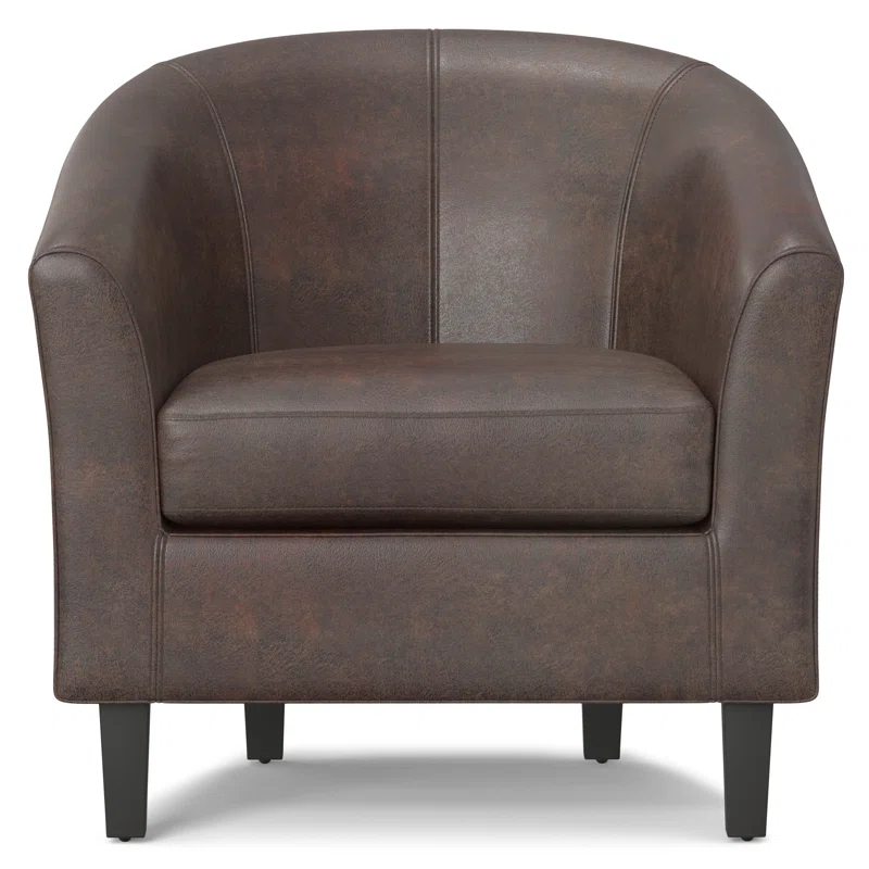 Simpli Home Austin 30"W Upholstered Vegan Faux Leather Contemporary Tub Accent Chair with High Arms and Deep Seat