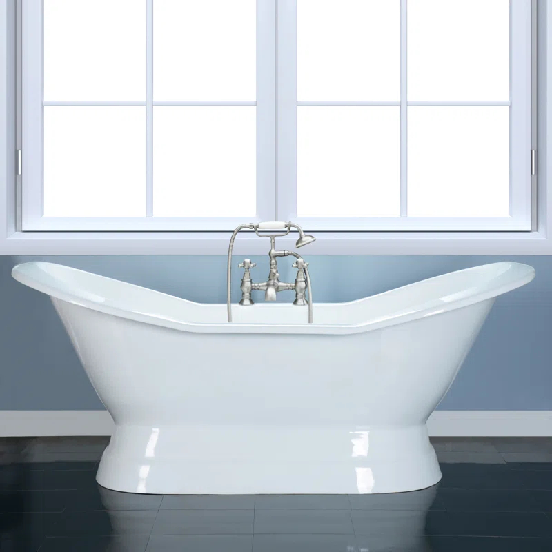 Kingston Brass Aqua Eden 72-Inch Cast Iron Oval Double Slipper Pedestal Tub (7-Inch Faucet Drillings)