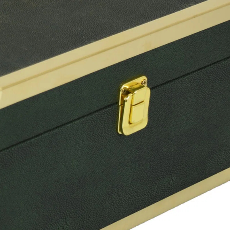 Benjara Mecca Storage Box Set of 2, Rivet Accents, Metal Trim, Wood