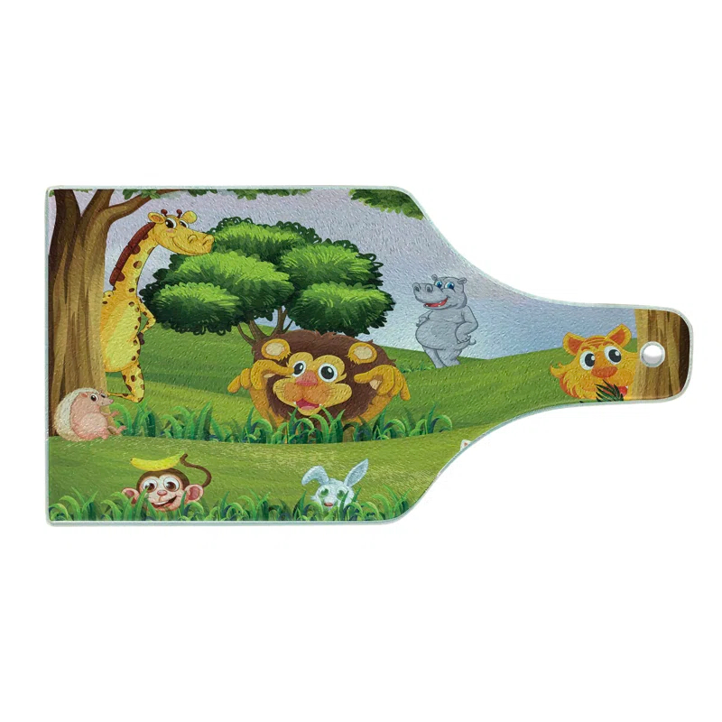 Ambesonne Zoo Tempered Glass Cutting Board Animals in Forest Savannah Art Multicolor