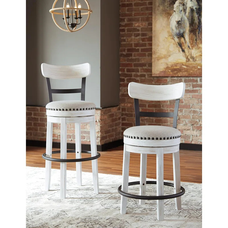 Gracie Oaks Design by Ashley Valebeck Modern Swivel Counter Height Barstool, Whitewash