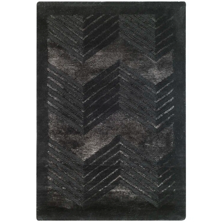 Onyx Art Deco Hand-Knotted Wool-Viscose Stripe Accent Rug