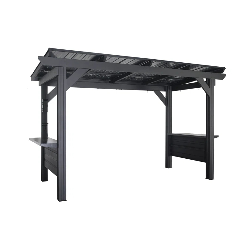 Backyard Discovery Backyard Discovery Rockport XL 12' x 6' Galvanized Steel Hardtop BBQ Grill Gazebo with Bar Tops and PowerPort