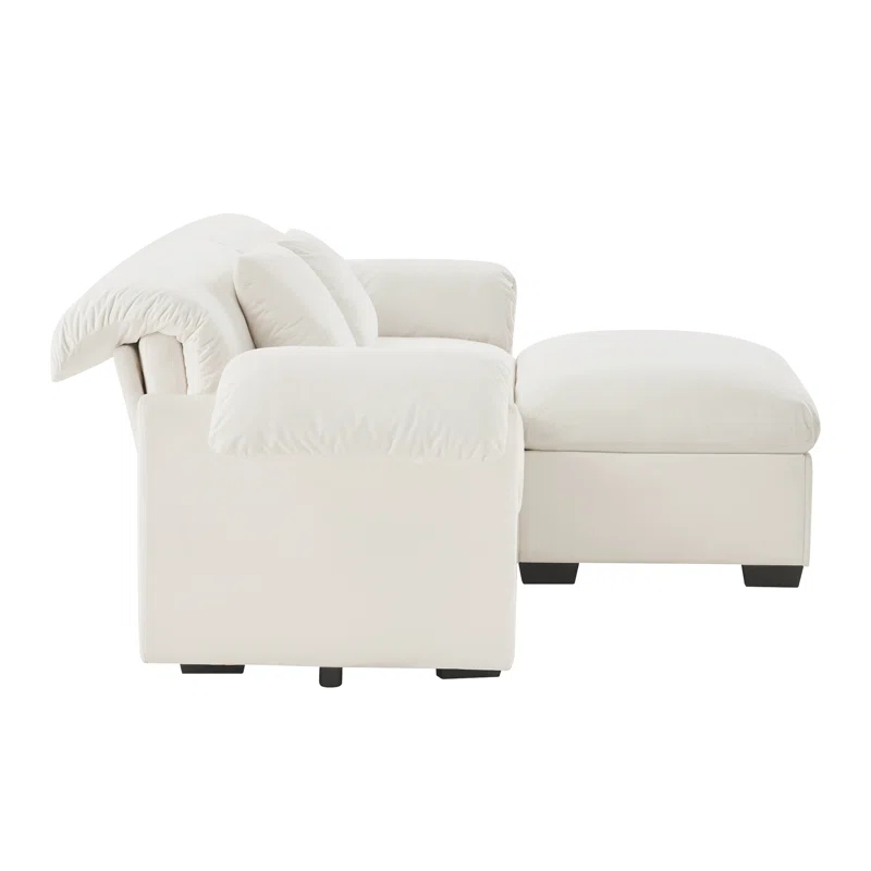 Everly Quinn 2 Seater Deep Seat Cloud Like Sectional Couch With Storage Space Under Each Seat, Modular Sectional Sofa With Storage Reversible Ottoman,Velvet Sectional Sofa