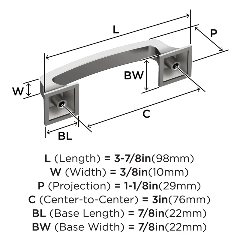 Amerock Ville 3 inch (76mm) Center-to-Center Cabinet Pull