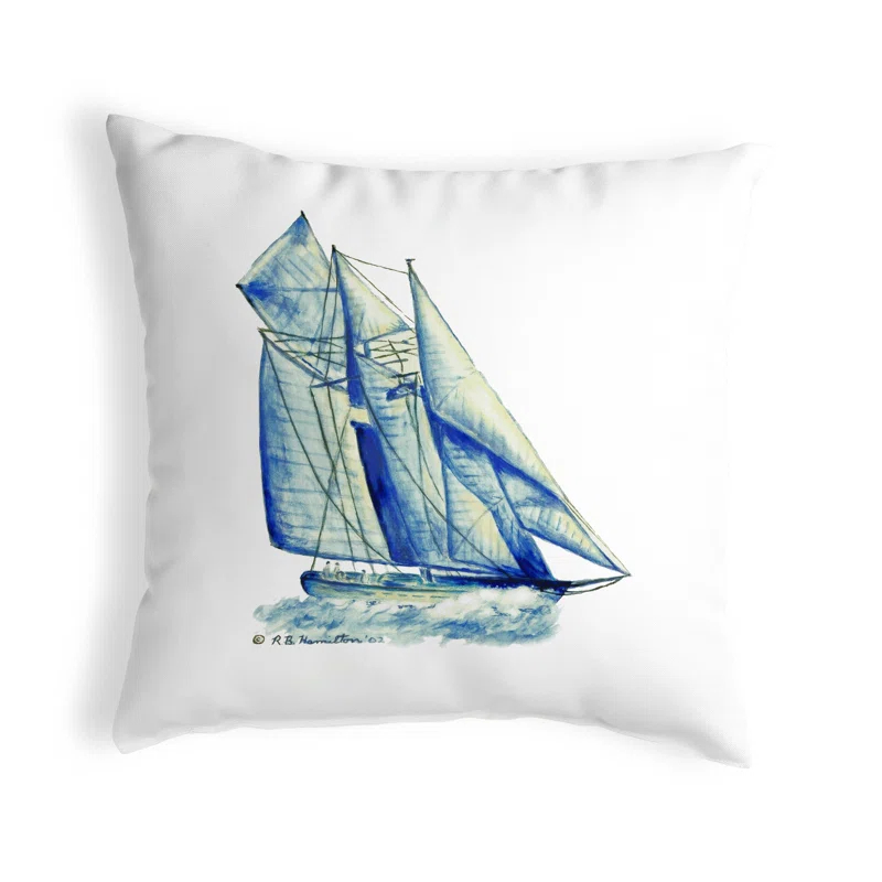 Betsy Drake Interiors Sailboat Indoor/Outdoor Reversible Throw Pillow