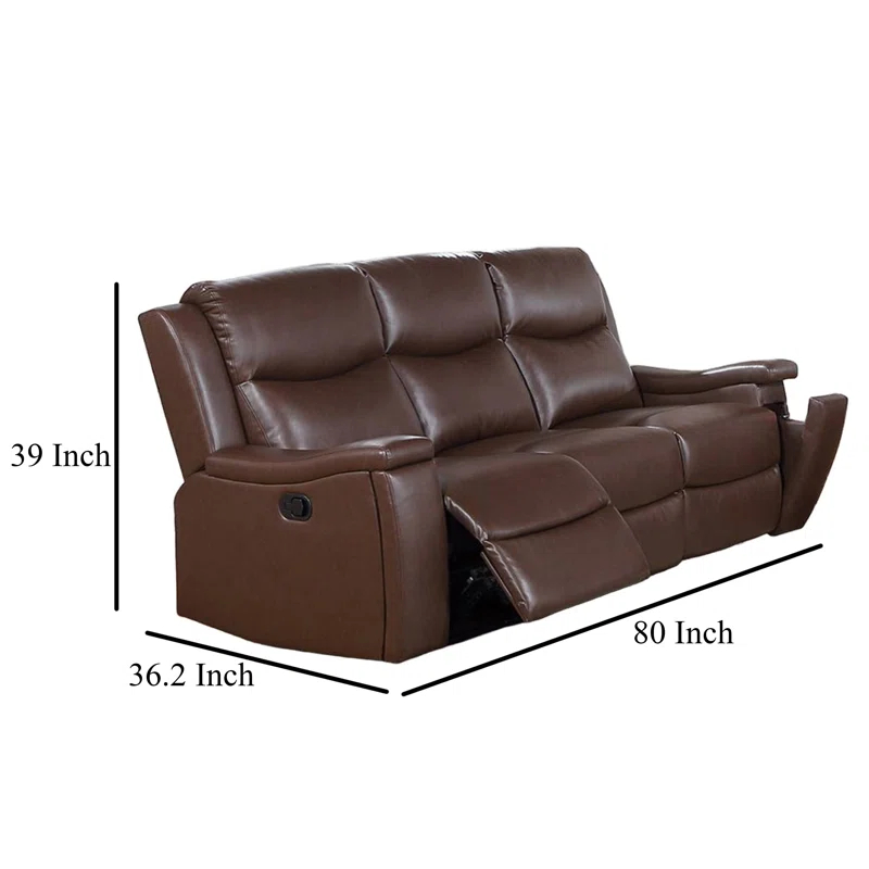 Benjara Renna Manual Recliner Sofa, Cupholder,  Faux Leather 80In