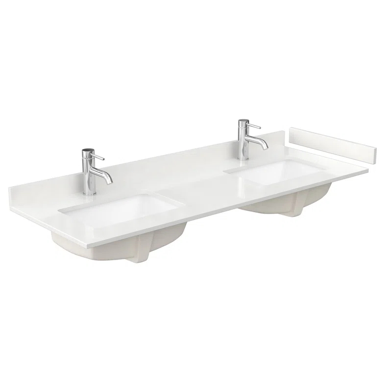 Wyndham Collection 60" Double Countertop with Square Sinks (1-Hole), Backsplash & Sidesplash