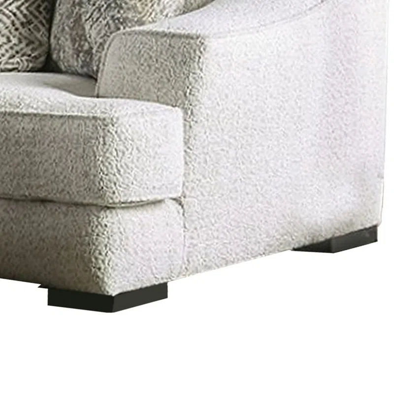 Benjara Syma Loveseat, Ivory Boucle, 4 Throw Pillows, Track Arms, 84 Inch