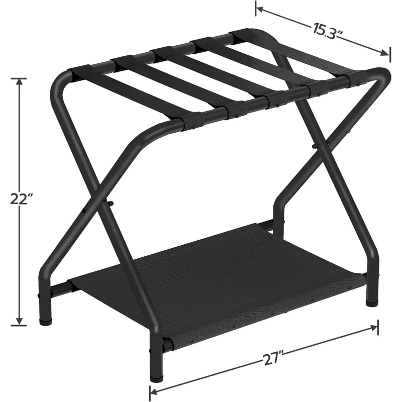 BINO Luggage Rack, Pack Of 2, Folding Suitcase Stand With Fabric Storage Shelf For Guest Room, Bedroom, Hotel, Holds Up To 100 Lb, 27 X 15.3 X 22 Inches, Space Saving