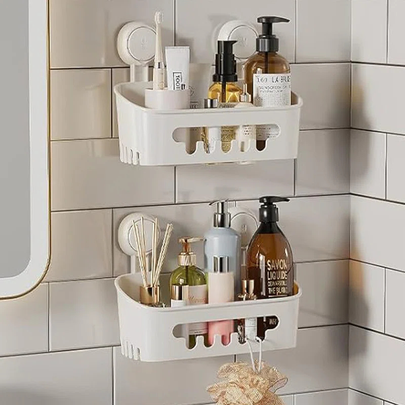 Rebrilliant Shower Caddy Suction Cup 2 Pack,Removable Shelves,Wall Mounted for Bathroom Accessories,White
