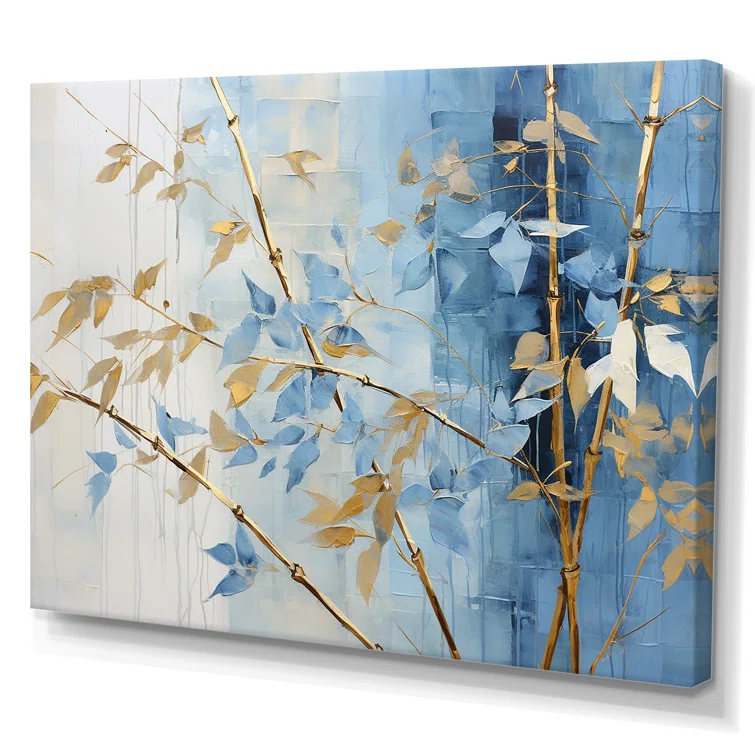 Design Art Blue And Gold Bamboo Dance - Bamboo Canvas Wall Art_106586 | Wayfair