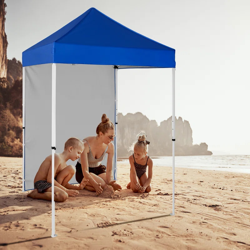 INTER HUT 5 Ft. W x 5 Ft. D Outdoor Pop Up Steel Canopy Portable Tent with 1 Sidewall