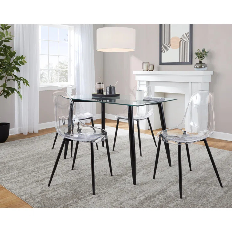 LumiSource Clara Mid-Century Modern Dining Set In Walnut Metal, Clear Glass Tabletop And Clear Acrylic - 5 Piece