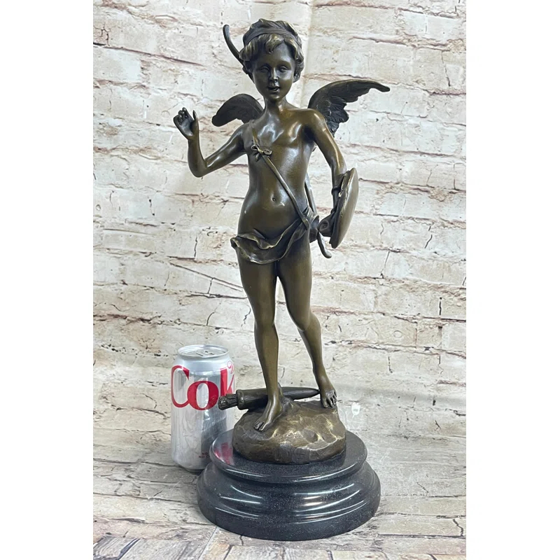 Trinx Kaleeya Signed Bronze Statue Cupid Cherub Sculpture On Marble Base Art Deco Sale