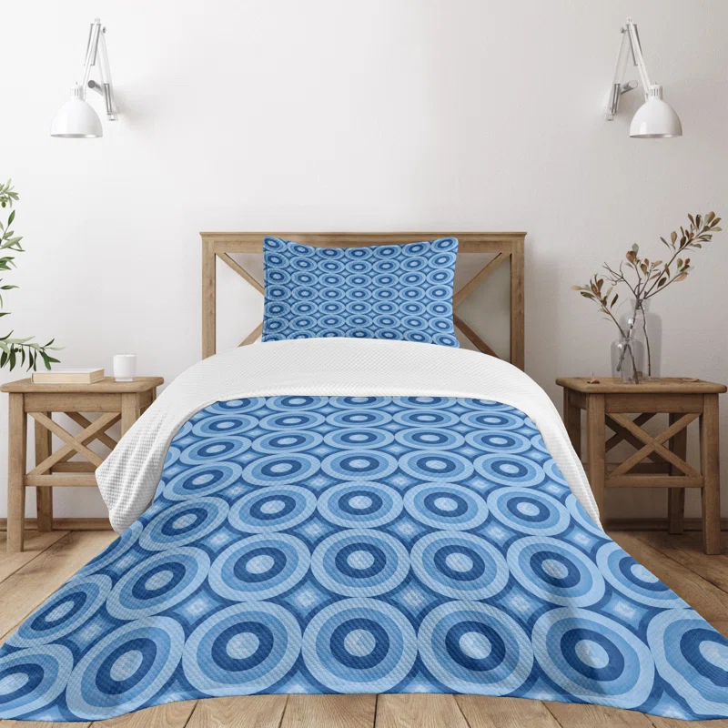 Ambesonne Ambesonne Blue Bedspread Set Retro Pattern Revival Tile Blue Pale Blue