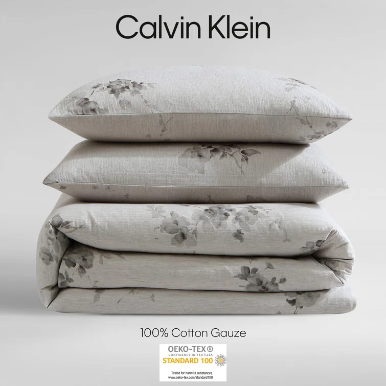 Calvin Klein Calvin Klein Aquarelle Floral Cotton Grey Comforter Set