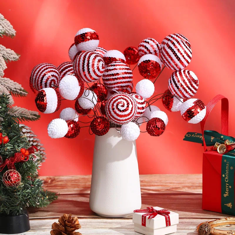 40 Set Christmas Sequins Ball Decoration Picks Mixed Color Sequin Foam Ball Tree Picks Bling Ball Ornaments