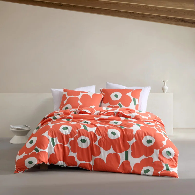 Marimekko Marimekko Unikko Green/White Organic Cotton Duvet Cover Set