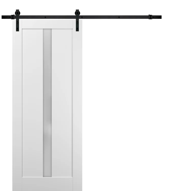 SARTODOORS Quadro Frosted Glass Barn Door with Installation Hardware Kit
