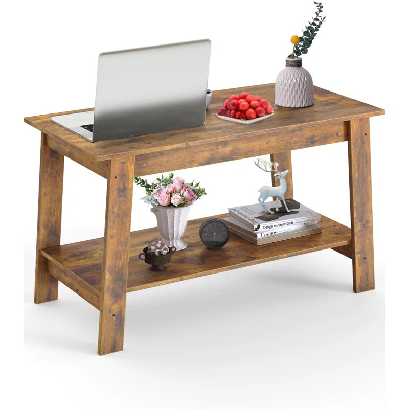 Winston Porter 2-Tier Coffee Table, Modern Farmhouse Coffee Table With Storage Shelf