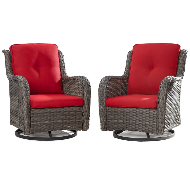 COZYWOR Swivel Wicker Patio Chair with Cushions (Set of 2)