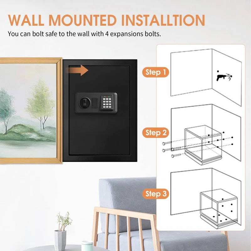 MASTER CRAFT WINDOW AND DOOR 3.0 Cubic Feet Fire Proof Safe Boxes For Home Use, Digital Home Security Safe Box With Electronic Keypad & Keys, Personal Safe For Firearm Medicine Money Documents Valuables