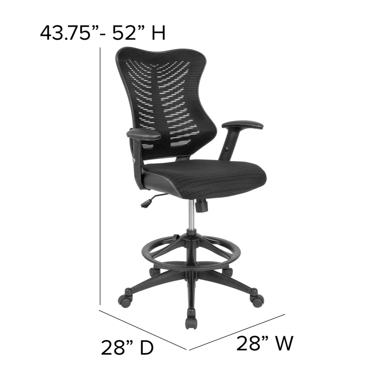 Flash Furniture Haynie High Back Mesh Drafting Chair with LeatherSoft Sides and Adjustable Arms