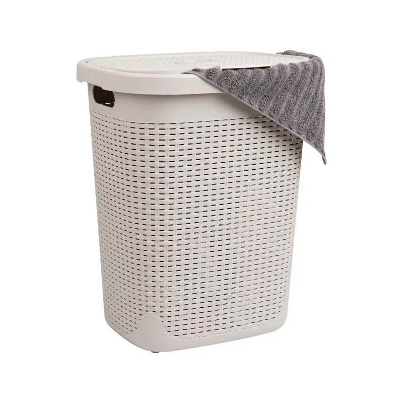 Mind Reader Mind Reader 50L Slim Laundry Hamper, Clothes Basket, Lid, Wicker Design, Plastic