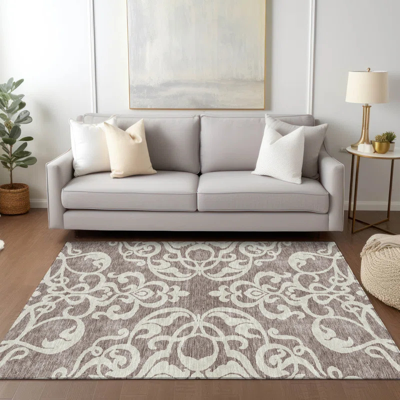 Chayden Washable Damask Indoor / Outdoor Rug