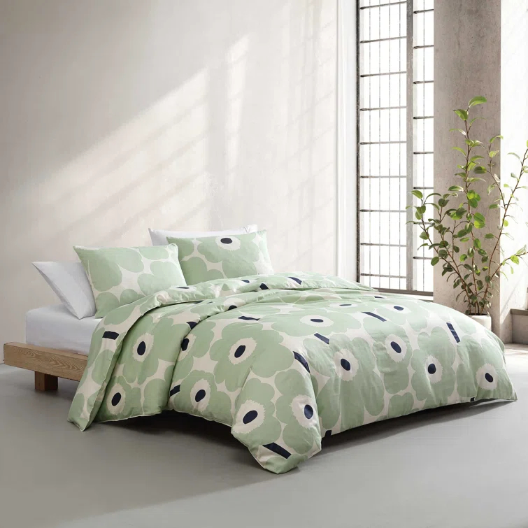 Unikko Green/White Organic Cotton Duvet Cover Set